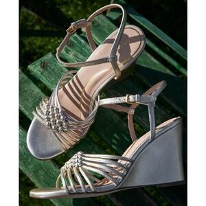 NWT Cole Haan Women's Jitney Knot Wedge Sandal, Soft Gold Leather-SZ 11